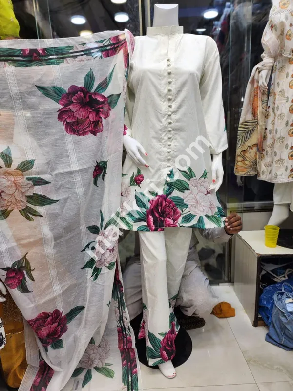 White Lawn 3 Pcs Shalwar Kameez Suit For Ladies