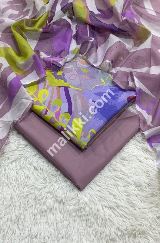 برانڈ صوبیہ وسیم 3 پی سی ہلکے جامنی رنگ میں بغیر سیٹ شدہ سوٹ