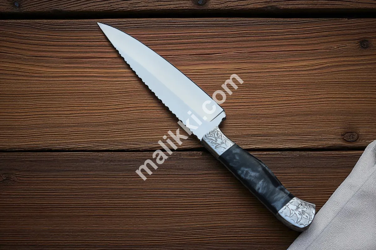 Silver Engraved Black Handle Knife Collection