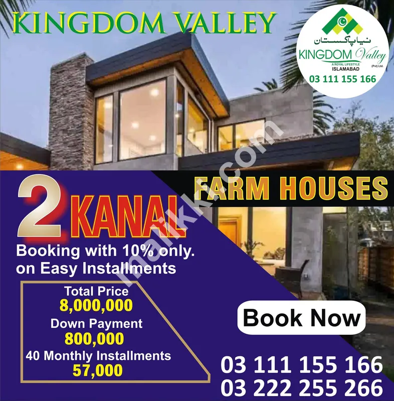 Kingdom Valley 2 Kanal farm House for sale 