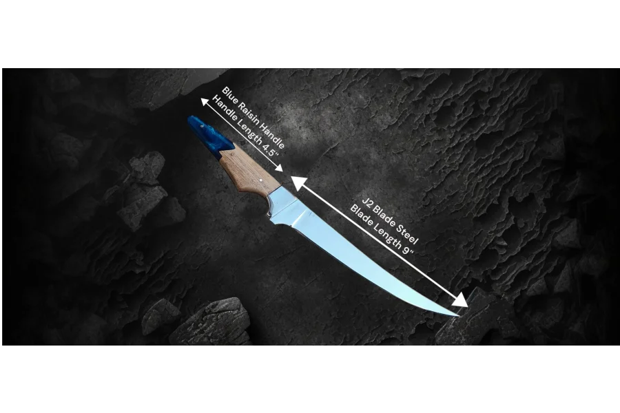 Handmade Flexible Fishing Fillet Knife,J2 Steel With Leather Sheath